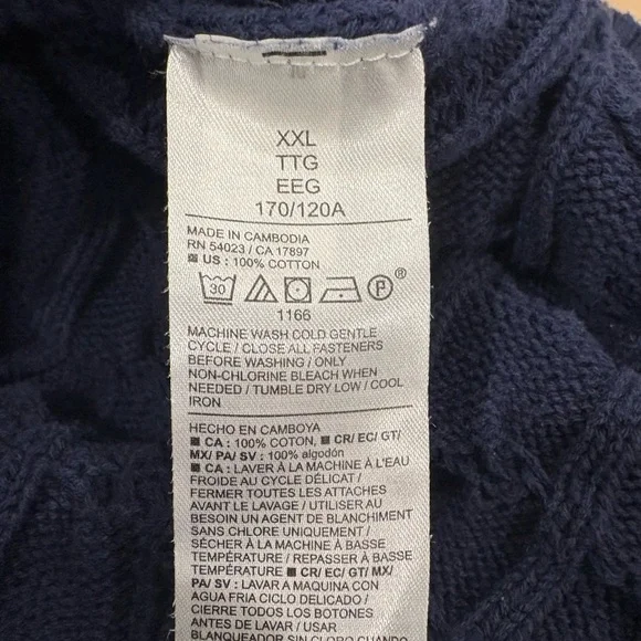 🕶️ Navy Blue Cable Knit Cardigan Sweater size XXL 100% cotton - Picture 6 of 6